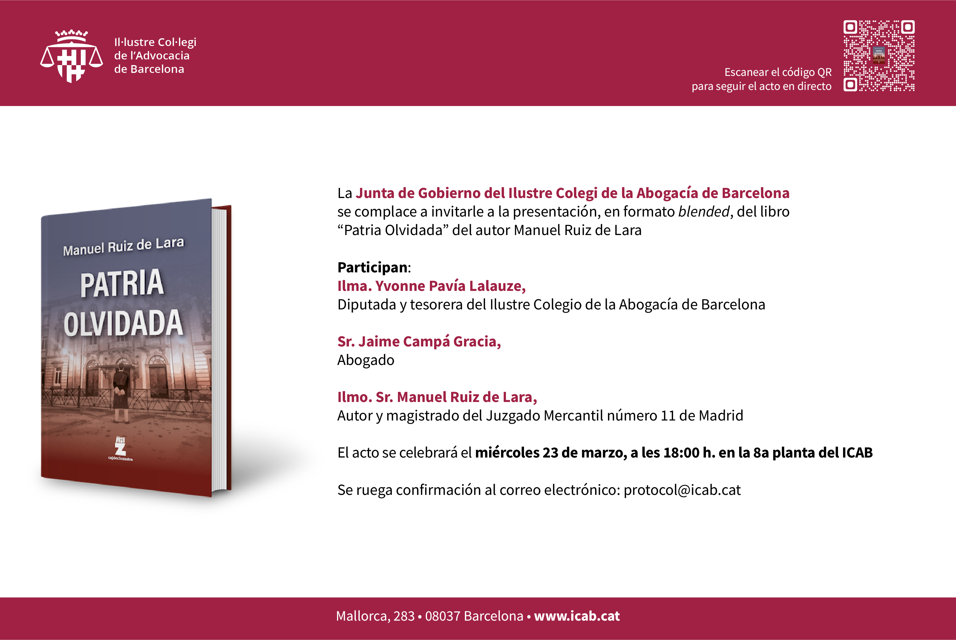 Invitación a la presentación del libro “Patria Olvidada”